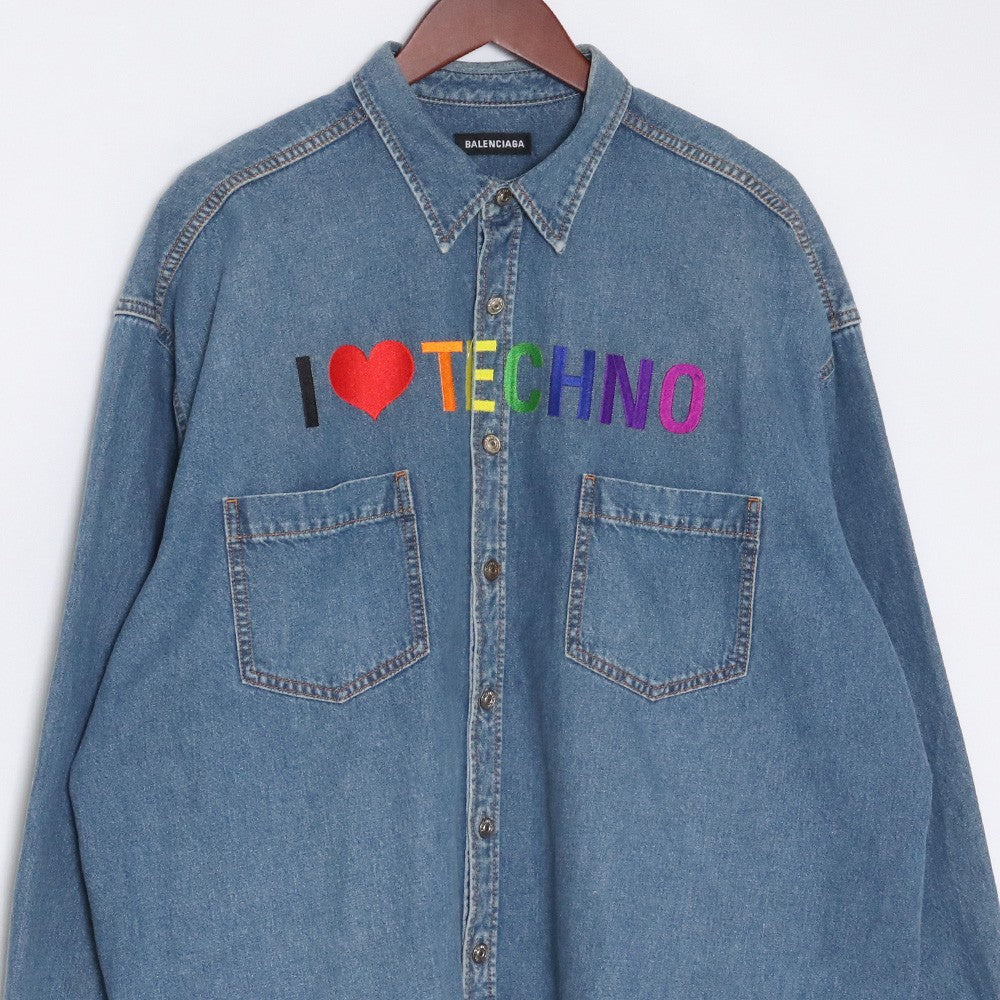 BALENCIAGA 19SS I Love Techno Oversized Denim Shirt Size 39