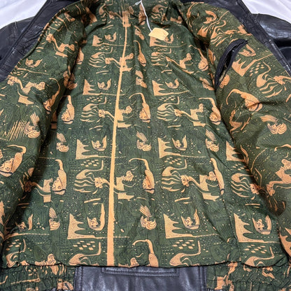Black Mulch Pattern Lining Double Leather Jacket Free Size