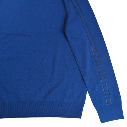 HERMES Leather Piping Crew Neck Sweater Blue Size XXL