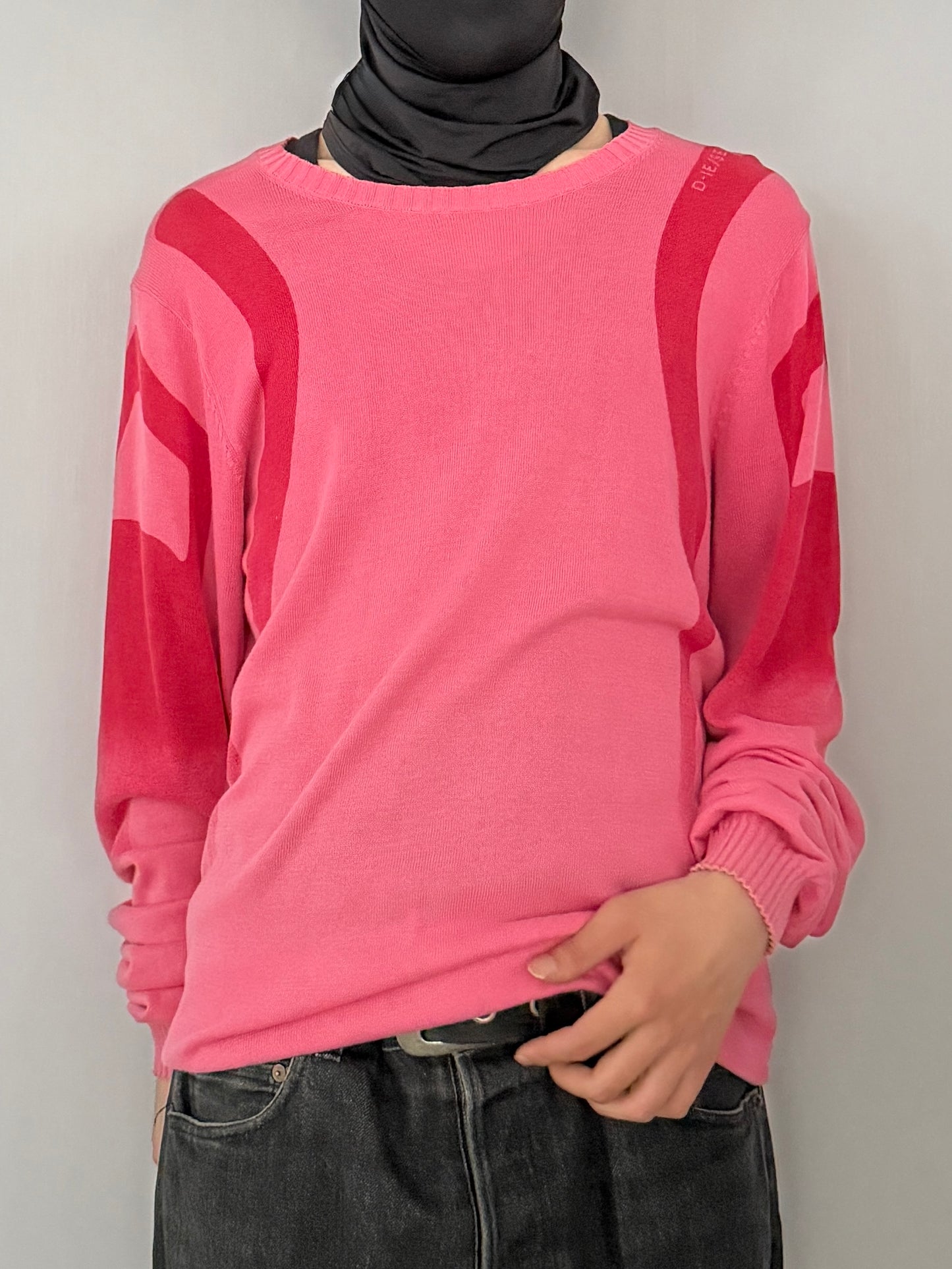 Diesel Pink Cotton Long Sleeve Knit Henley Size L