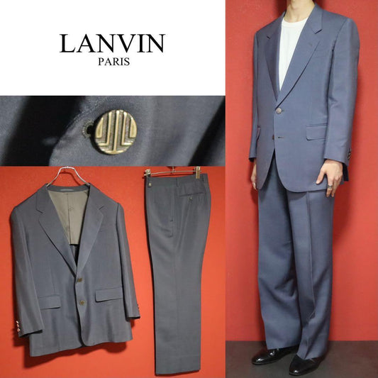 Lanvin Wool Mohair Logo Tailored Suit Jacket Blue Size M