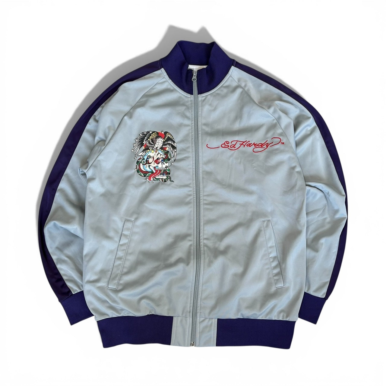 Vintage ED HARDY Blue Rhinestone Track Jacket Size M