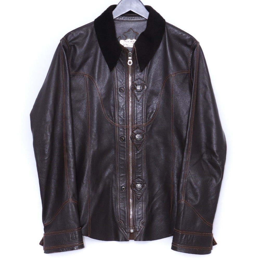 SKKIN Shearling Collar Leather Shirt Jacket Brown Size M