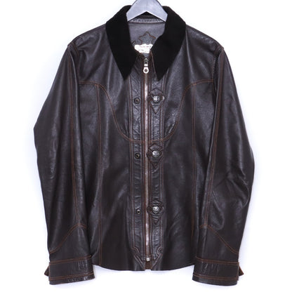 SKKIN Shearling Collar Leather Shirt Jacket Brown Size M
