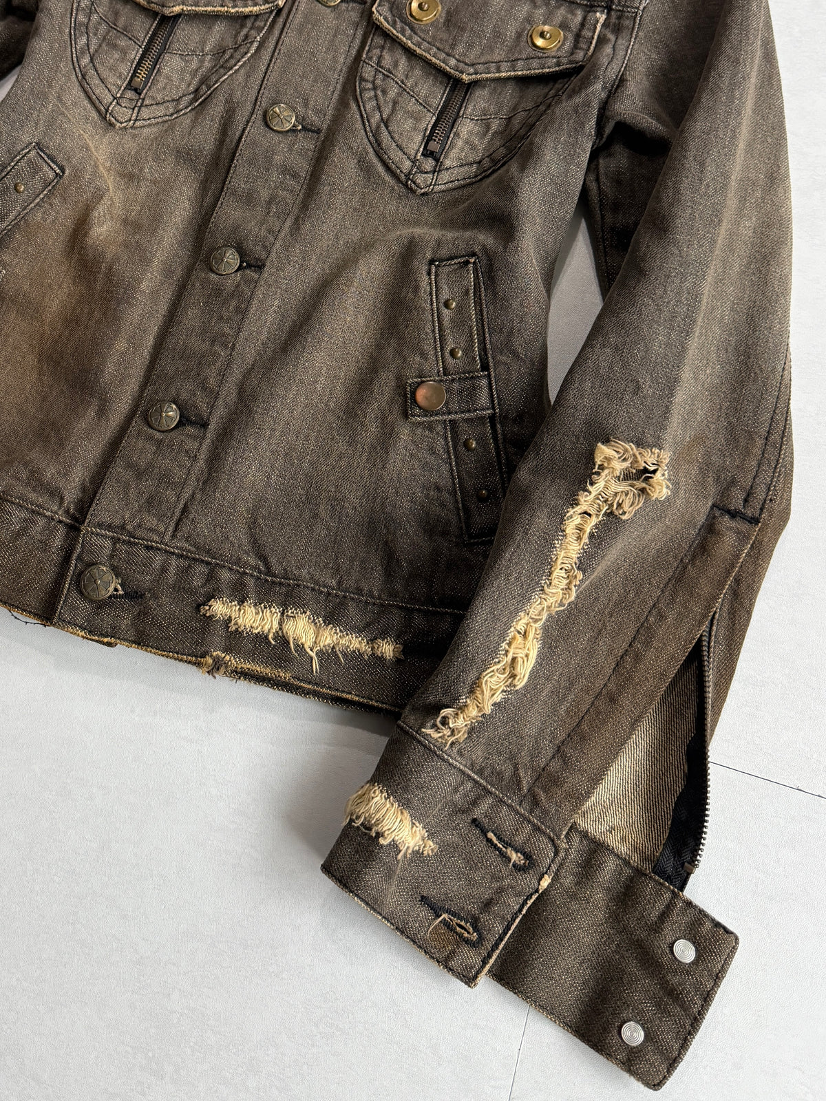 Midas Distressed Faded Denim Jacket Size M