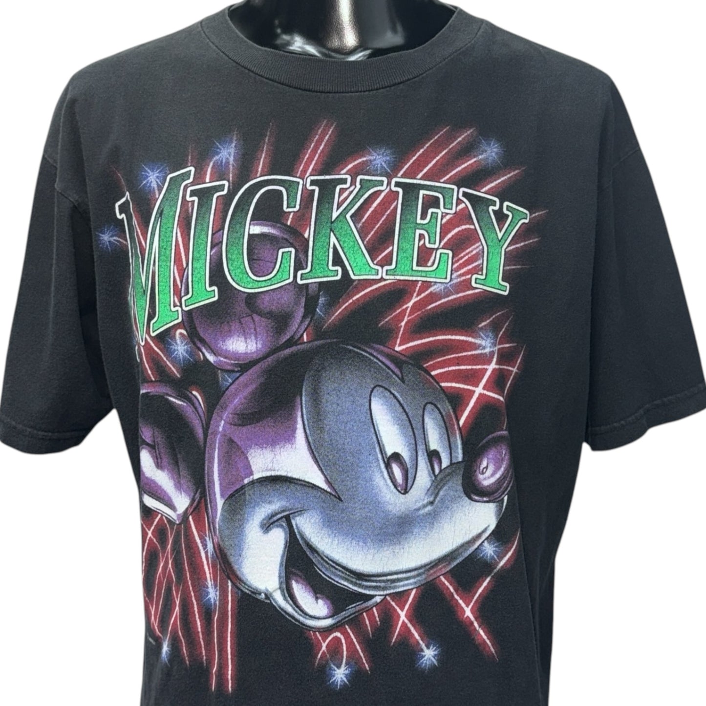 DISNEY 90s USA Velva Sheen Metallic Fireworks T-Shirt Size L
