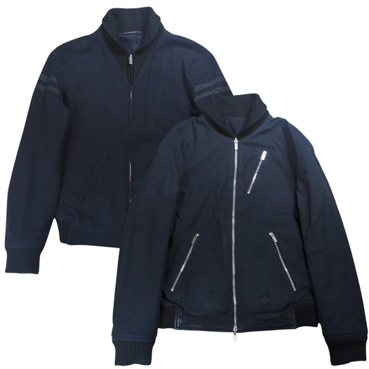 HERMES Zip Detail Reversible Bomber Jacket Navy Size 46