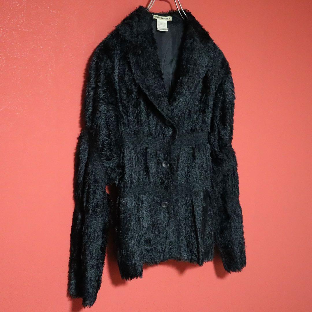 ISSEY MIYAKE 02SS Shaggy Fringe Pleated Jacket Black Size 2