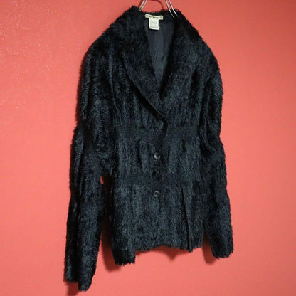 ISSEY MIYAKE 02SS Shaggy Fringe Pleated Jacket Black Size 2