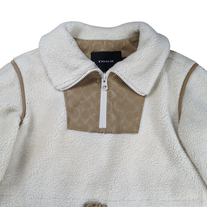 Coach Signature Pattern High Neck Fleece Jacket White Size S