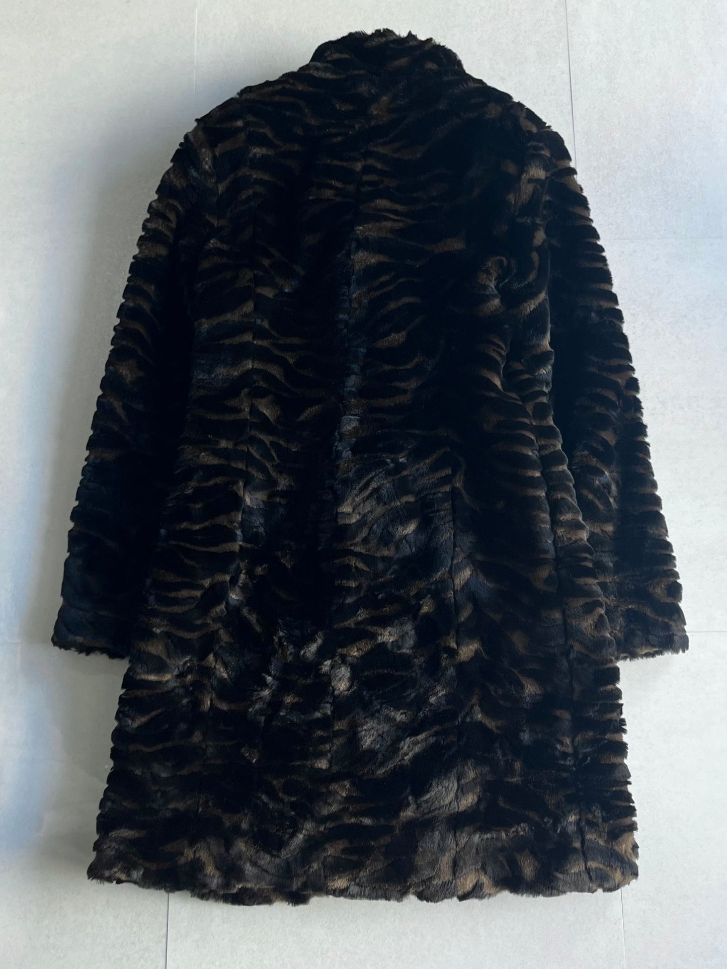 DKNY Fur Long Wool Blend Coat Multi Size S