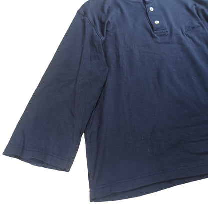 Loewe Logo Embroidered Cotton Henley Shirt Blue Size M