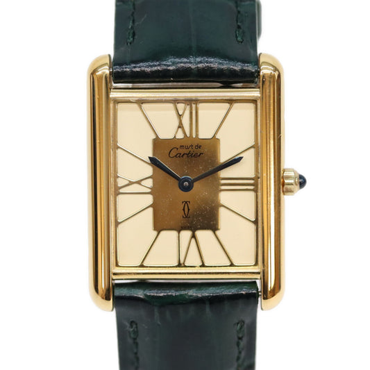 Cartier 80s Must Tank LM Vermeil Cloisonne Dial Watch Gold