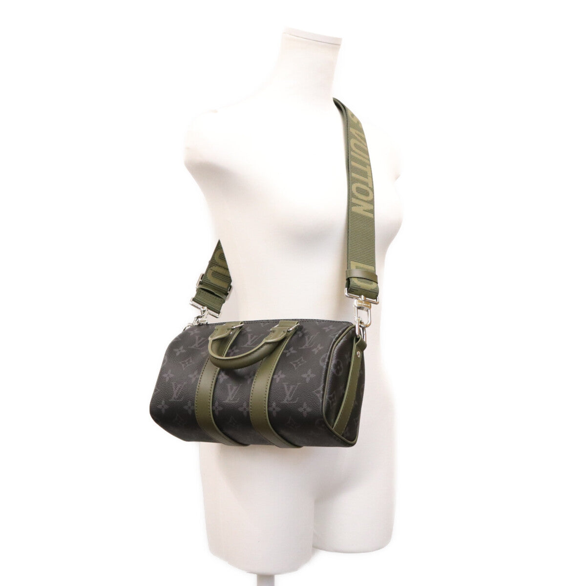 LOUIS VUITTON Monogram Eclipse Keepall Bandouliere Bag Khaki