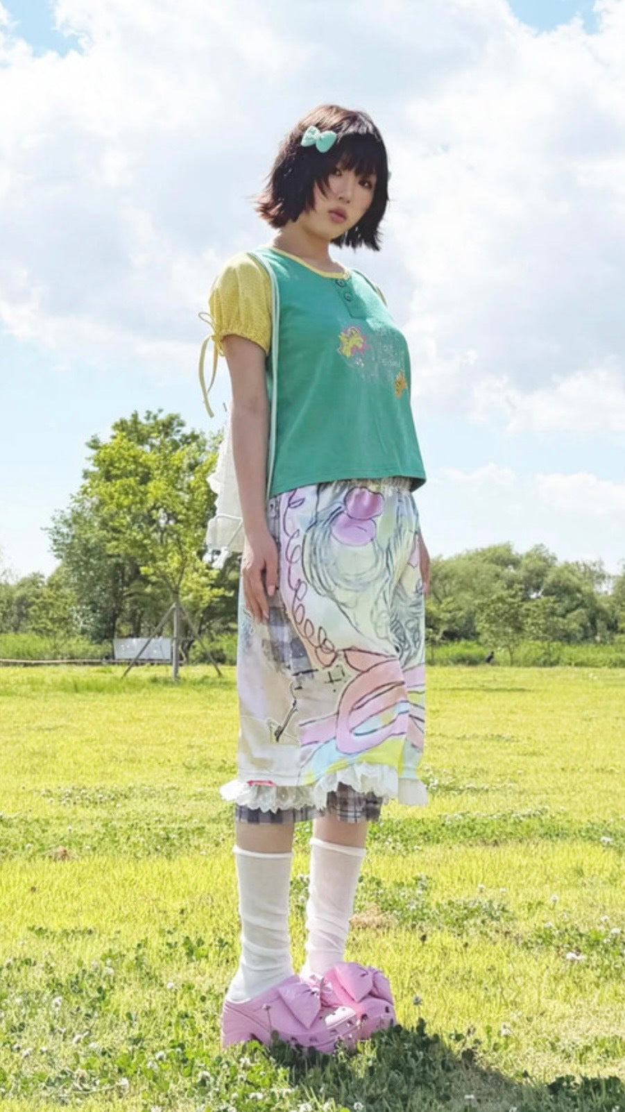 Motka puff henley tee x YOUTH BATH x Motka Green Puff Henley T-Shirt Size S