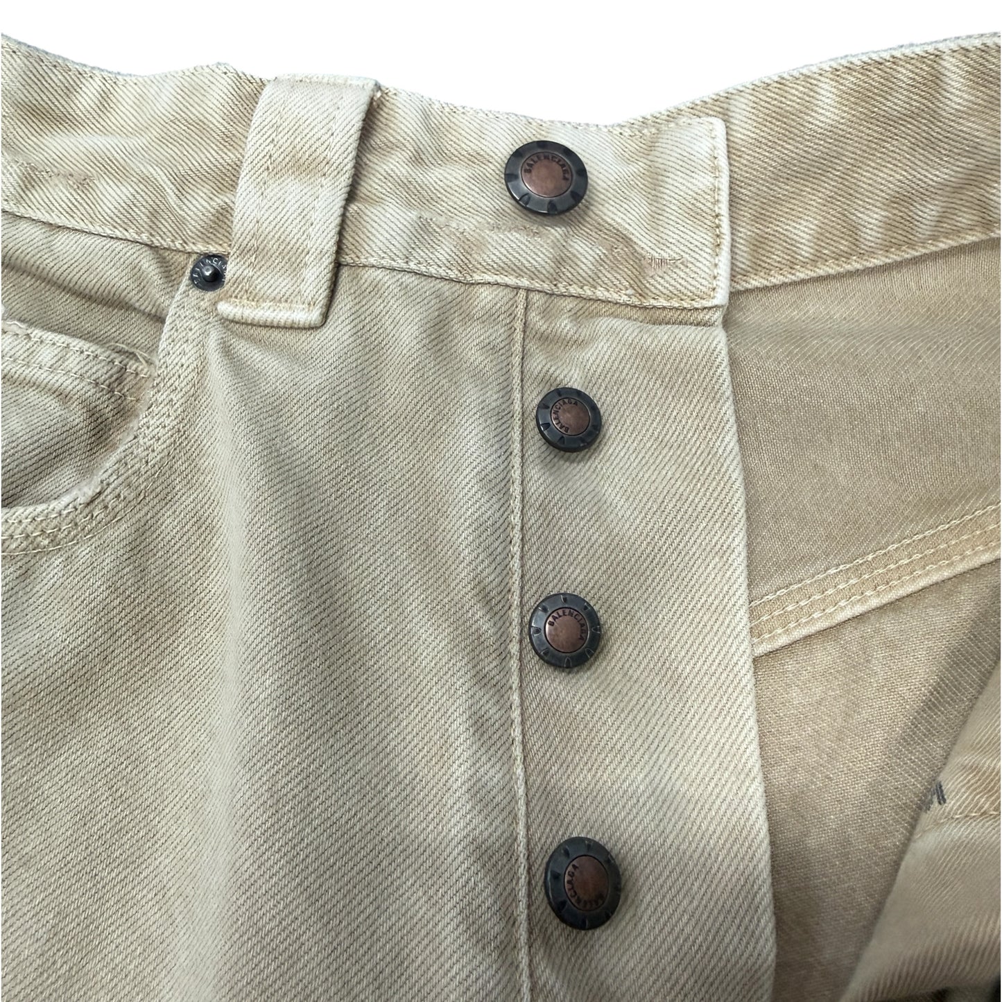 BALENCIAGA Washed Beige Double Knee Baggy Pants Size XS