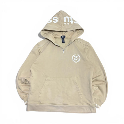 Vintage 00's Stussy Half Zip Hoodie Beige Size M