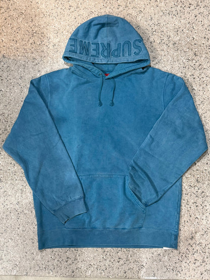 Supreme Overdyed Logo Hoodie Blue Size XL