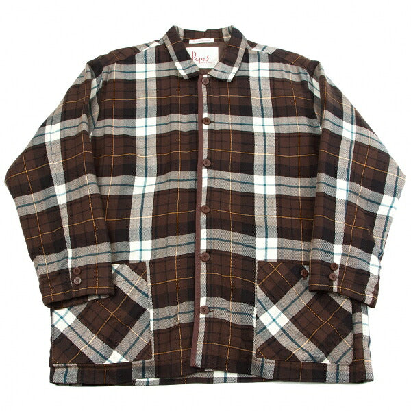 Papas Check Quilted Padded Shirt Coat Orange Size M