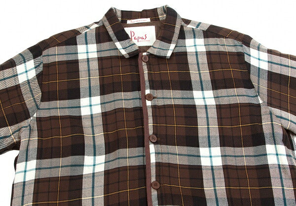 Papas Check Quilted Padded Shirt Coat Orange Size M