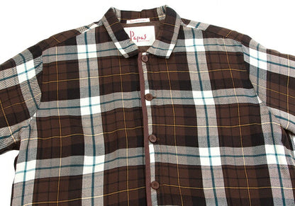 Papas Check Quilted Padded Shirt Coat Orange Size M