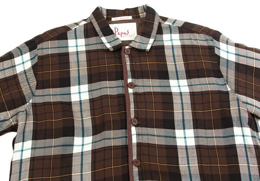 Papas Check Quilted Padded Shirt Coat Orange Size M