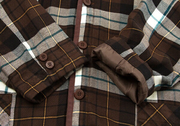 Papas Check Quilted Padded Shirt Coat Orange Size M