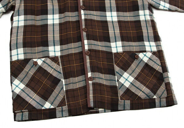 Papas Check Quilted Padded Shirt Coat Orange Size M