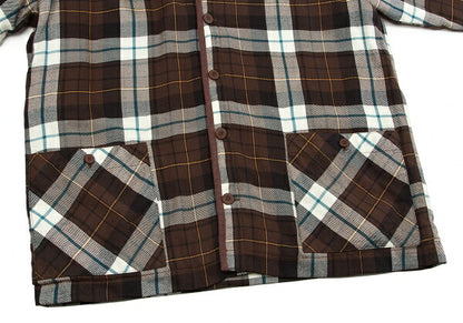 Papas Check Quilted Padded Shirt Coat Orange Size M