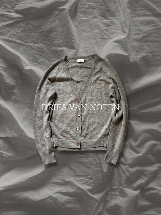 DRIES VAN NOTEN 2000s Wool Linen Gold Thread Cardigan Size S