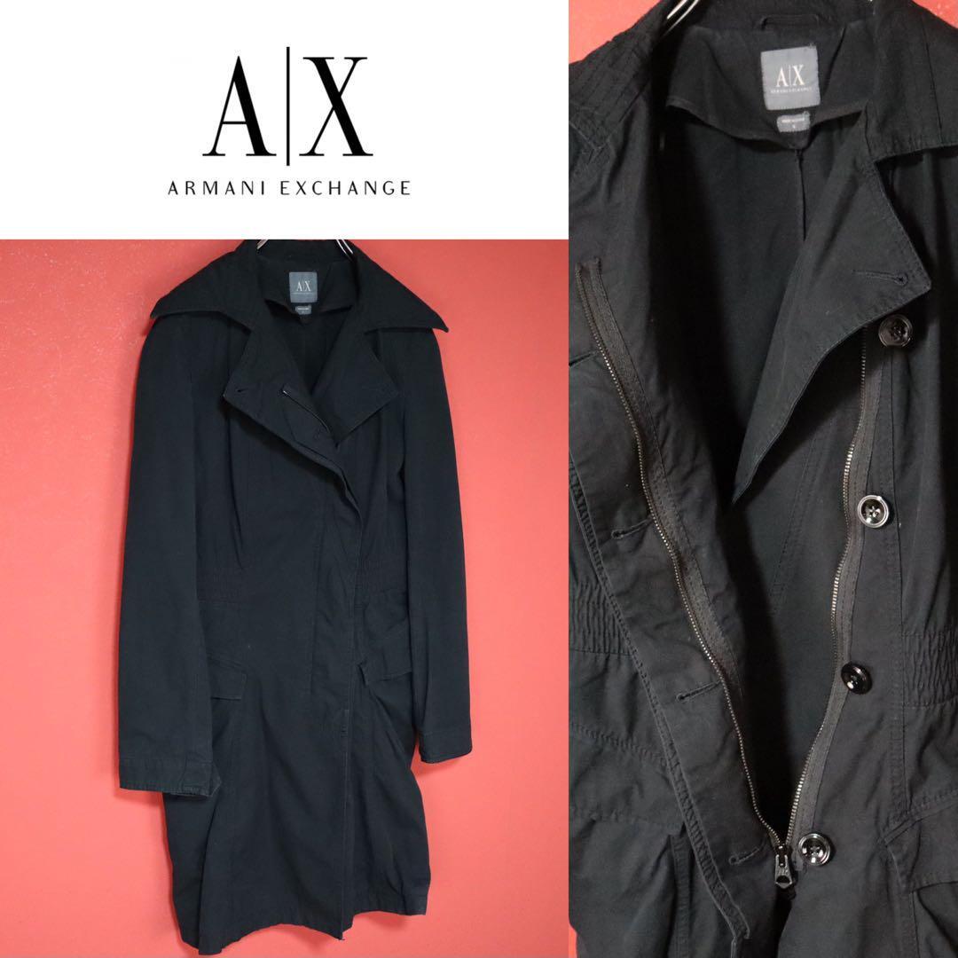 Armani Exchange Zip Design Long Coat Black Size S