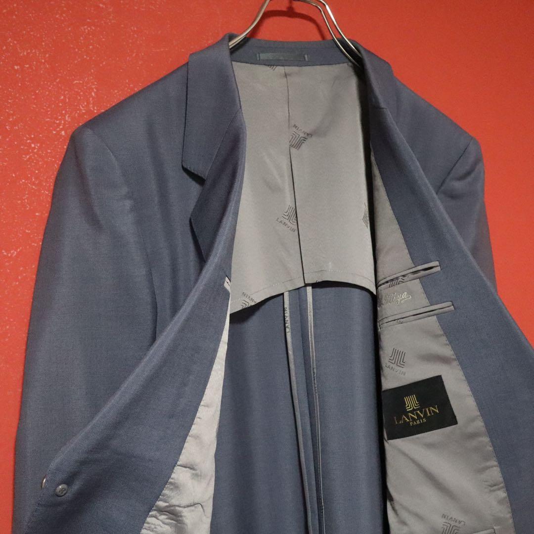 Lanvin Wool Mohair Logo Tailored Suit Jacket Blue Size M