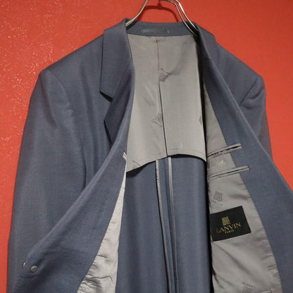 Lanvin Wool Mohair Logo Tailored Suit Jacket Blue Size M