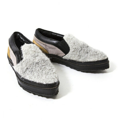 Y's Haircalf Shaggy Slip-Ons Black Gray Size 23.5CM