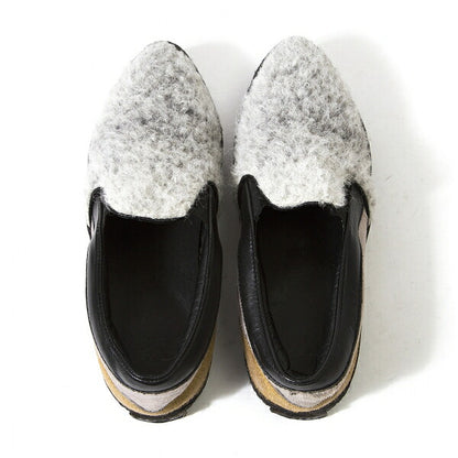 Y's Haircalf Shaggy Slip-Ons Black Gray Size 23.5CM