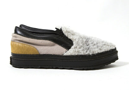 Y's Haircalf Shaggy Slip-Ons Black Gray Size 23.5CM