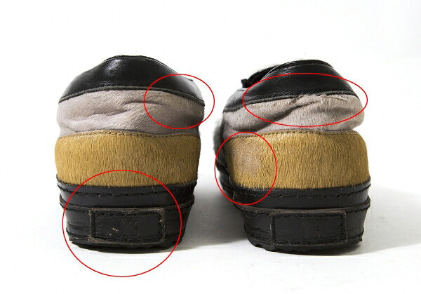 Y's Haircalf Shaggy Slip-Ons Black Gray Size 23.5CM