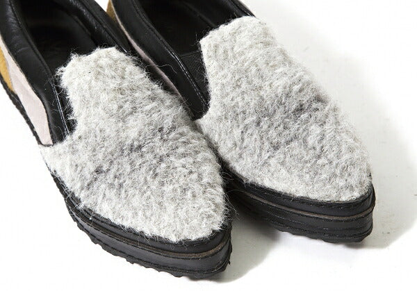 Y's Haircalf Shaggy Slip-Ons Black Gray Size 23.5CM