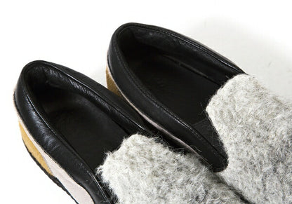 Y's Haircalf Shaggy Slip-Ons Black Gray Size 23.5CM