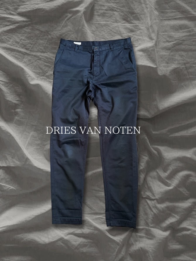 DRIES VAN NOTEN Cotton Deformed Back Rise Pants Navy Size M