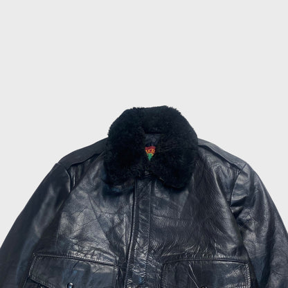 OAKTON 80s Leather Jacket Black Size L