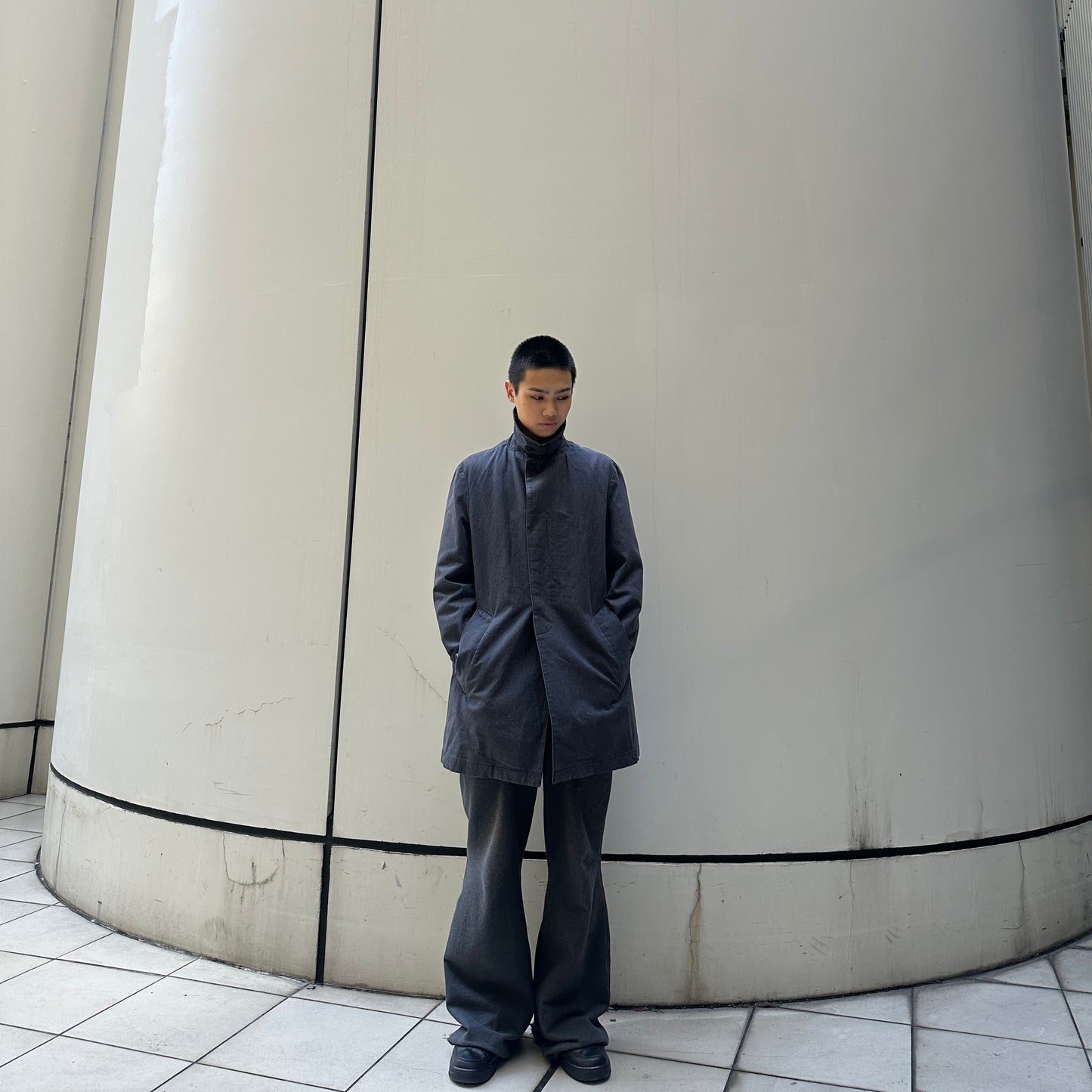 kolor Dark Gray Bal Collar Coat Checkered Liner