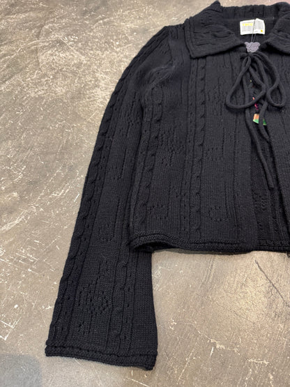YOUTH BATH Black Lace Up Shawl Collar Cardigan Size S