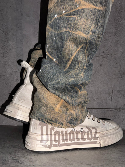 Dsquared2 Beige Distressed Sneakers Size EU 42