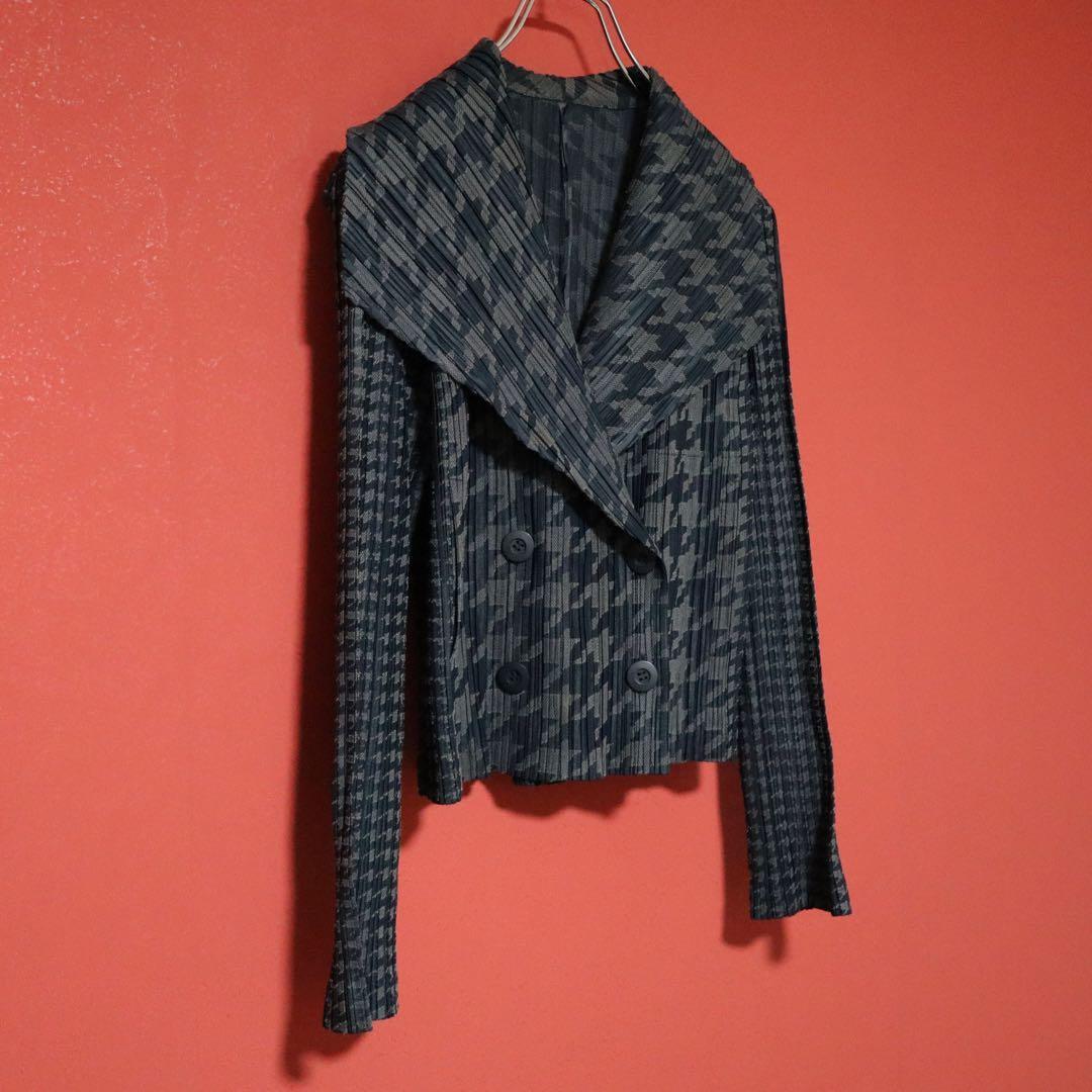 PLEATS PLEASE 15AW Gray Houndstooth Breasted P-Coat Size 3