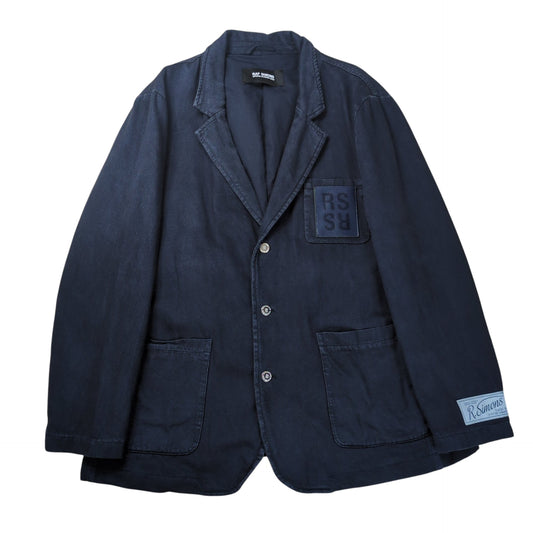 RAF SIMONS 22SS Leather Patch Denim Blazer Blue Size S