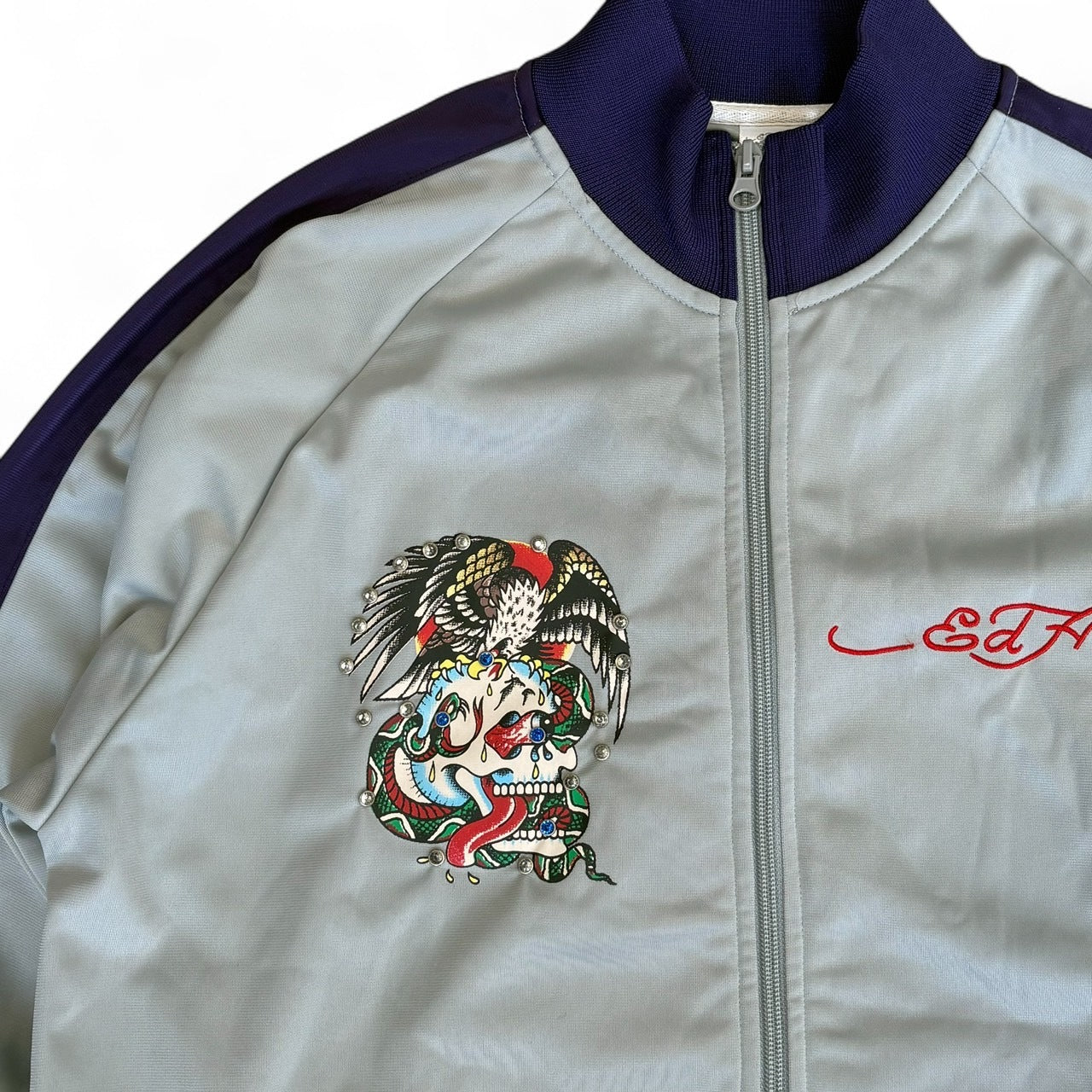 Vintage ED HARDY Blue Rhinestone Track Jacket Size M