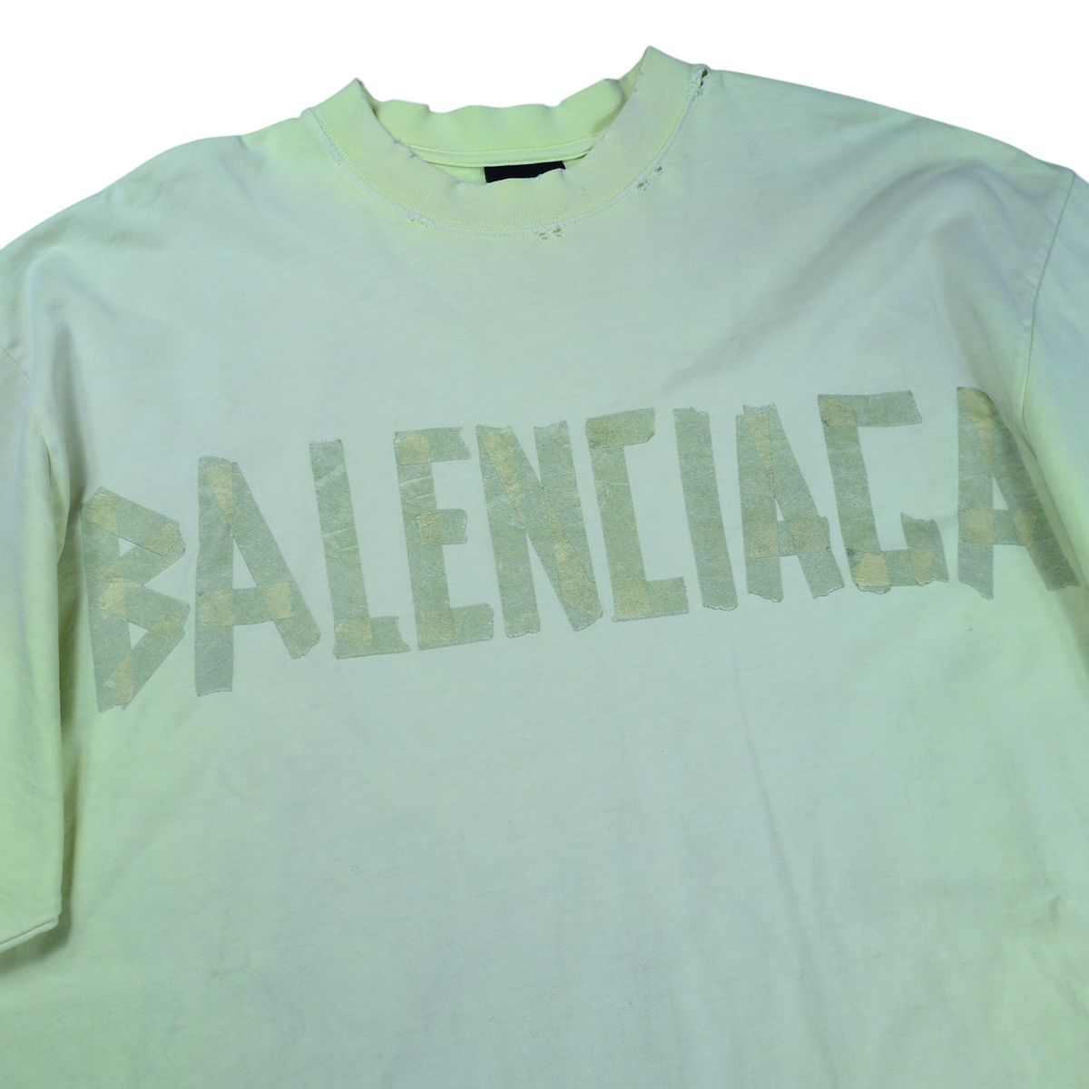 BALENCIAGA Tape Logo Crushed T-Shirt Yellow Size XS