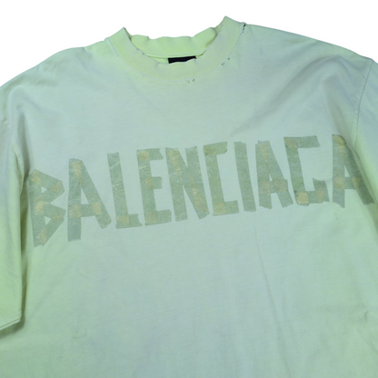 BALENCIAGA Tape Logo Crushed T-Shirt Yellow Size XS