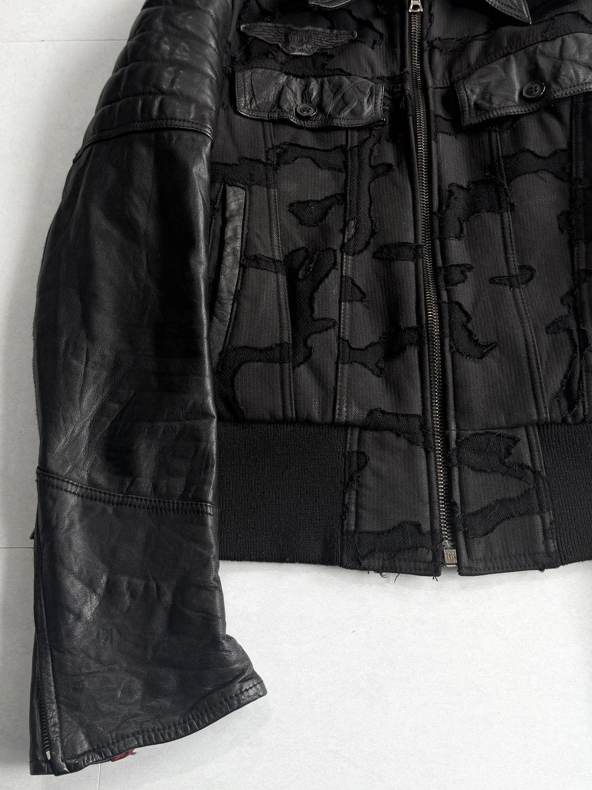 Roen Distressed Leather Hybrid Jacket Size 46